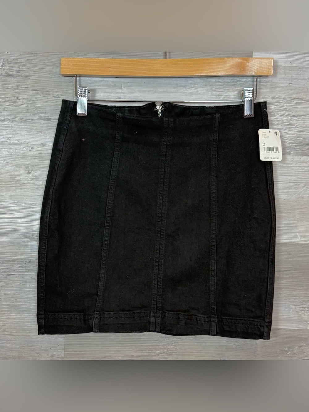 NWT Free People Modern Femme Denim Mini Skirt Black Size 2 Stretch⁠
